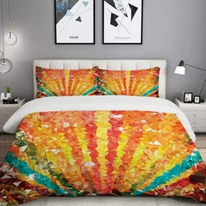CANCAKA BED Duvet Cover Set Orange Rainbow W/ Diamonds Print W/ 2 PILLOW SHAMS - Picture 1 of 7