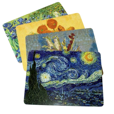 Set of 4 Van Gogh Cork Backed Art Themed Placemats Heat Resistant Table Mug Mats - Image 1 of 4