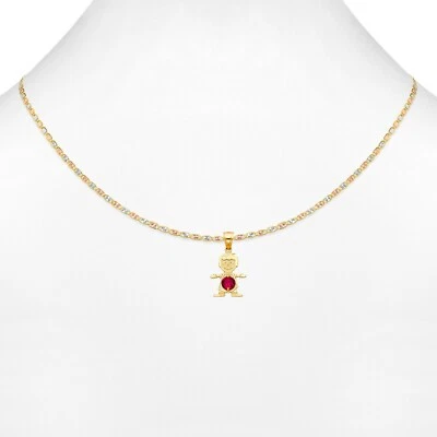 14k Yellow Real Gold Ruby July Birthstone Boy Kid SMALL Charm Pendant With Chain - Image 1 of 4