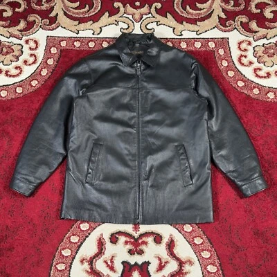 Abrigo de motociclista vintage de cuero genuino negro St Johns Bay talla grande alto Foto 1 de 4