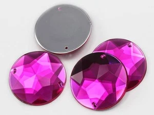 32mm Pink Fuchsia H108 Round Flat Back Sew On Gems For Craft, 5 PCS - Picture 1 of 1