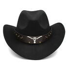 Wide Brim Western Cowboy Hat Cowgirl Cap Wool Blend Summer for Men Women BDBK