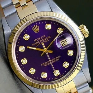 ROLEX HERREN DATEJUST GOLD & STAHL LILA ZIFFERBLATT 18KY GERIFFELT 36MM UHR - Bild 1 von 17
