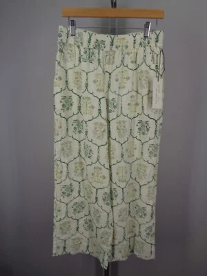 Pantalones Rachel Zoe Floral Pierna Ancha Lino Talla Mediana Verde Marfil Cintura Elástica Nuevos Foto 1 de 4