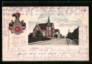 Passepartout-Lithographie Lemgo, Bismarckstrasse mit Laterne, Wappen 1904  - Picture 1 of 2