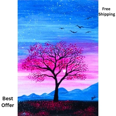 ACEO 原创景观自然树天空流行艺术卡丙烯酸手绘新品 — 第 1/4 张图片