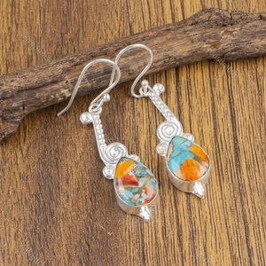 Oferta de Halloween Piedra Ostra Espinosa Bisel Plata Esterlina Boda Pendientes Joyería - Imagen 1 de 5