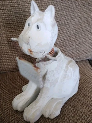 Arte popular madera escultura gato sosteniendo puerta letrero bienvenida yeso resortes metálicos 14" Foto 1 de 4