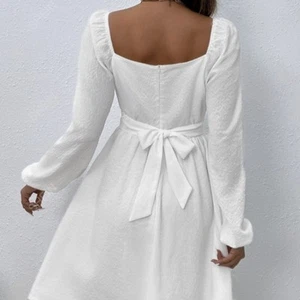 Ladies' Fashion Elegant Solid Color Collar Lace Fold Waist A-list Dress - Picture 1 of 5