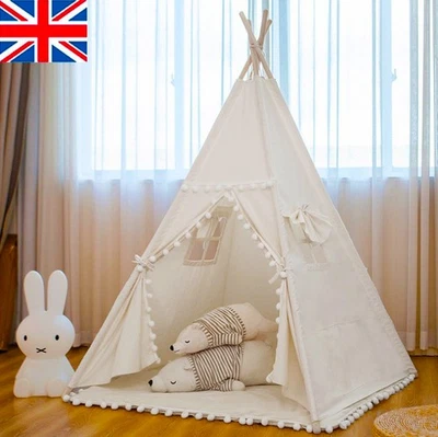 Large Canvas Kids Teepee Star Wood Indian Tent Child Play House 2025 New UK - Image 1 of 4