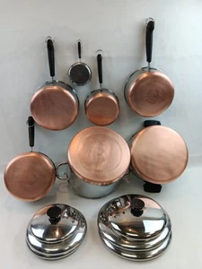 Revere Ware Copper Bottom Cookware Lot 13 PC Pots Pans Stockpots Cup Lids READ - Picture 1 of 24