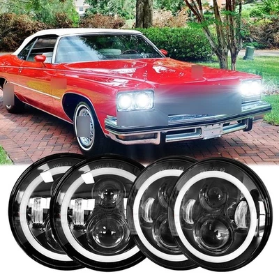 For 1959-1975 Buick LeSabre 4Pcs 5.75" Chrome LED Headlights Hi-Lo DRL Ring - Image 1 of 4
