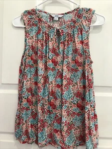 womens Croft & Barrow size S sleeveless smocked key hole neck floral top - Picture 1 of 10