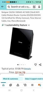 NETGEAR AC1600 C6250-100NAS DOCSIS 3.0 Kabel WiFi Modem Combo Router - Zdjęcie 1 z 12