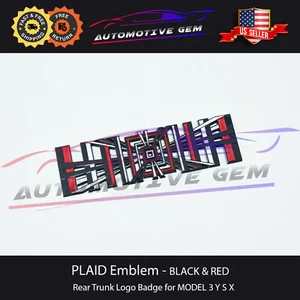 Tesla PLAID Badge BLACK RED Trunk Liftgate Logo Rear Emblem Upgrade Model S & Y - Picture 1 of 2