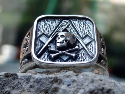 New Masonic Skull Ring Men Sterling Silver Freemason Freimaurer Handmade All Sz - Image 1 of 4