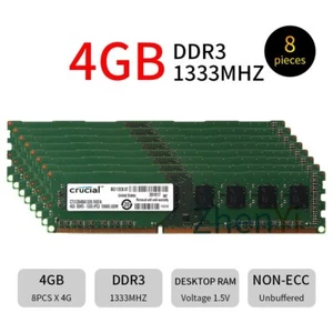 32GB 16GB 8GB 4GB DDR3 PC3-10600U 1333MHz 1.5V DIMM Desktop RAM For Crucial LOT - Picture 1 of 15