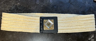 NEW MK Michael Kors  Raffia and Black Leather Crystal Center 2 3/8" wide 1224 - Image 1 of 4