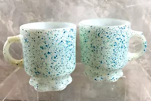 Vtg Fire King Blue Speckle Milk Glass Coffee Mugs Cups Anchor Hocking Stackable - Picture 1 of 9