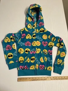 Girl's Emoji Jacket With Hood Small Blue Full Zip - Picture 1 of 6