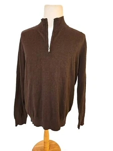 Sz L Hawker Rye Sweater Men's Brown Potting Soil 95% Cotton 5% Cashmere 1/4 Zip - Picture 1 of 6