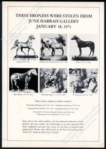 1971 junio Harrah caballo de bronce robado burro escultura 6 fotos vintage anuncio impreso - Imagen 1 de 7