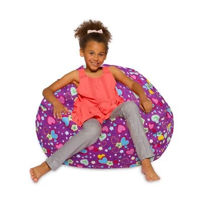 Silla Bolsa de Frijoles Posh Beanbags, Grande-38 pulgadas, Lona Corazones Multicolores sobre Púrpura Foto 1 de 4