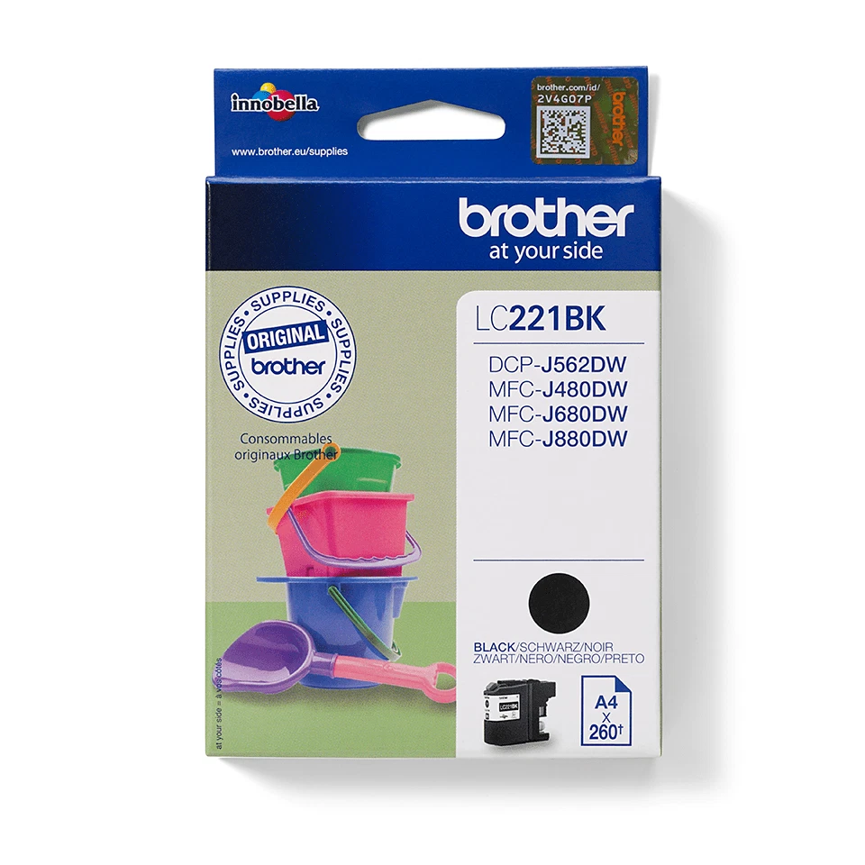 Brother LC221BK cartouche d'encre Noire authentique (TVA incluse) - Photo 1/1