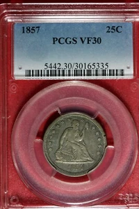 1857 - PCGS VF30 SEATED QUARTER!! #B48299 - Picture 1 of 2