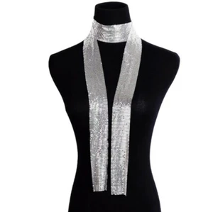 New Silver Sequins Scarf - Skinny Party, Statement, Steam Punk Scarf 55"x 6" - Picture 1 of 2