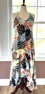 BAR III Womens Large Multicolor Leaves Hi-Lo Maxi Dress w/ Adjustable Straps - Picture 1 of 17