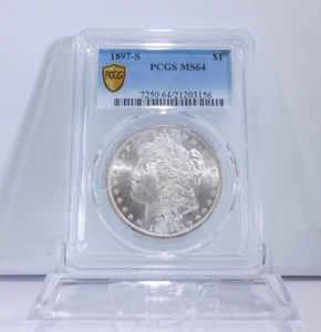 GOLD SHIELD! 1897-S MORGAN Silver Dollar, PCGS MS-64! - Picture 1 of 4