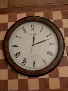 Seiko Wood Effect Round Quartz Roman Numeral Wall Clock QXA070DR 30cm - Picture 1 of 7
