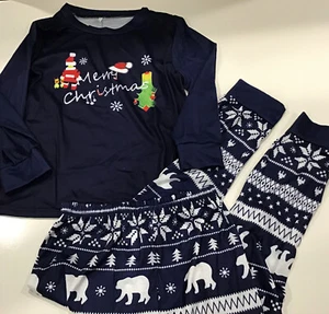 Kids (unisex) size 10 Christmas holiday pajama Set Navy Blue & White NEW - Picture 1 of 3