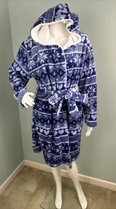 Bata de baño Catherine Malandrino azul polar estampado Fair Isle corbata cintura talla L/XL - Imagen 1 de 9