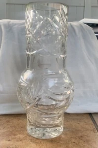 Vintage  13 - 1/4 Tall Crystal Glass Heavy Vase Geometric Pattern Circles - Picture 1 of 8