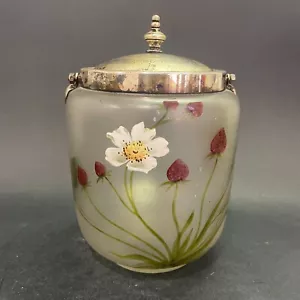 Pot à biscuits en verre peint émaillé, décor de fleurs et fraises (H : 18 cm) - Foto 1 di 11