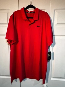 NEW, XXL NIKE GOLF AEOREACT Dark Pink/Red Stripes "Swoosh" Golf Shirt - Picture 1 of 4