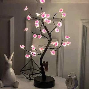 Table Tree Night Light USB/Battery Powered Touch Switch Artificial Bonsai Cherry - Picture 1 of 18