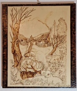 Quadro con illusione ottica pirografato a mano. Opera d'arte di Alessandro Ruffo - Foto 1 di 1