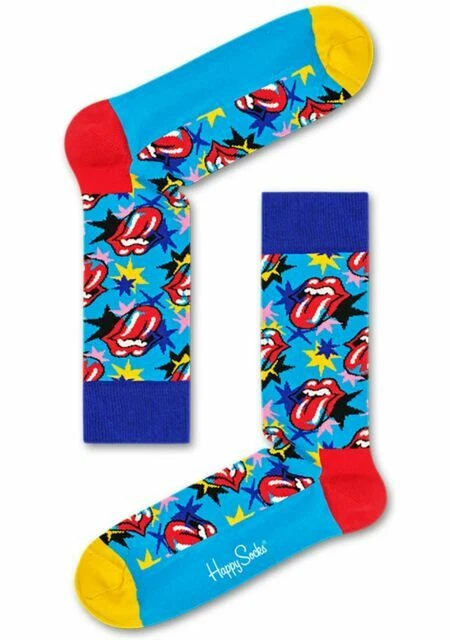 2 Pairs Men's Happy Socks X Rolling Stones Tongue Logo US 8-12 Colorful Rock