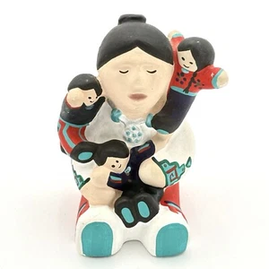Southwest Heritage Native American Art Pottery Figurine Storyteller Kids Signed - Picture 1 of 9