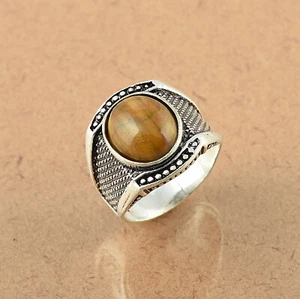 Natural Tiger's Eye Gemstone Ring 925 Sterling Silver Men's Jewelry size US 4-8 - Picture 1 of 3