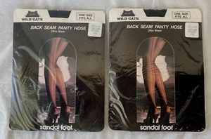 VTG..2 PR..WILD CATS..BACK SEAM..ULTRA SHEER..PANTYHOSE..JET BLACK..ONE SIZE - Picture 1 of 2