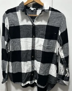 SONOMA Good for Life BLACK & WHITE Buffalo Plaid Button Up Shirt Large Cabin - Picture 1 of 7