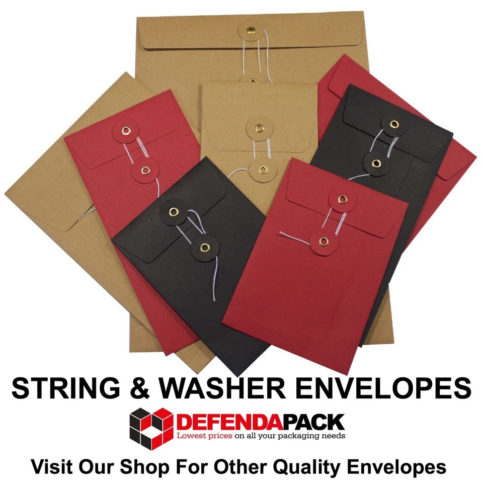 C6 Red Black White Manila String and Washer Envelopes Button & Tie 162mm x 114mm - Image 1 of 1