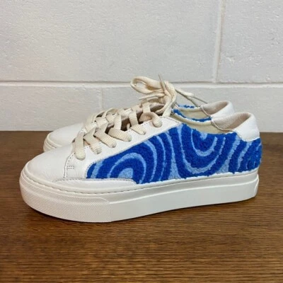 Soludos Women Ibiza Platform Leather Sneakers 6.5 Marine Blue Spiral Streetwear - Image 1 of 4