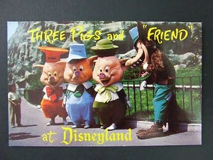 Anaheim CA Disneyland Fantasyland Three Little Pigs Big Bag Wolf Postcard 1950s - Picture 1 of 2