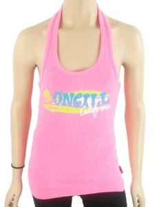 O'Neill Top Sin Mangas Avalon Rosa Con Cuello Halter Texto Nuevo - Imagen 1 de 1
