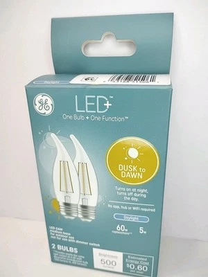 2 GE LED+ 60-Watt Soft White Bent Tip Dusk-to-Dawn LEDs w/Standard Medium Base - Image 1 of 4